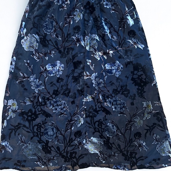ABS by Allen Schwartz Navy Blue Floral Velvet Burnout Midi Dress Size 10 - Picture 6 of 7